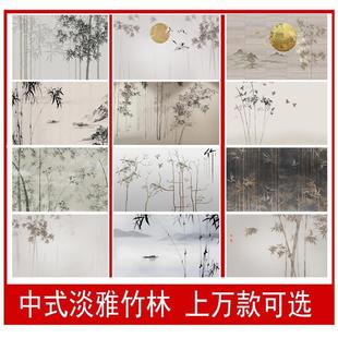 Retro New Hand-Painted Ink Bamboo Wall Cloth Hand-Painted Ancient Style Bamboo Forest Living Room Sofa Background Wallpaper 2024 Mural