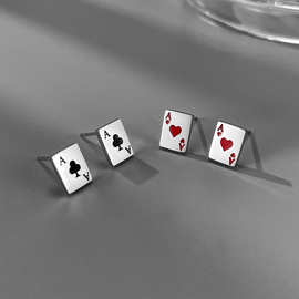 OPK跨境欧美小众设计感扑克牌耳钉女时尚百搭字母不锈钢耳环配饰