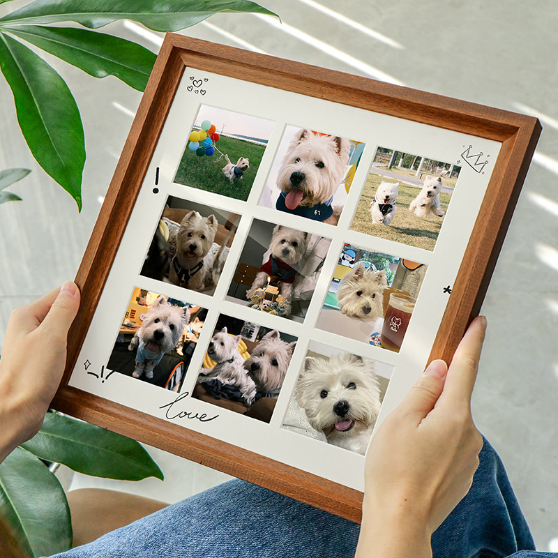 High-grade solid wood multi-square photo frame wholesale pet couple handmade diy walnut color nine-square photo frame table