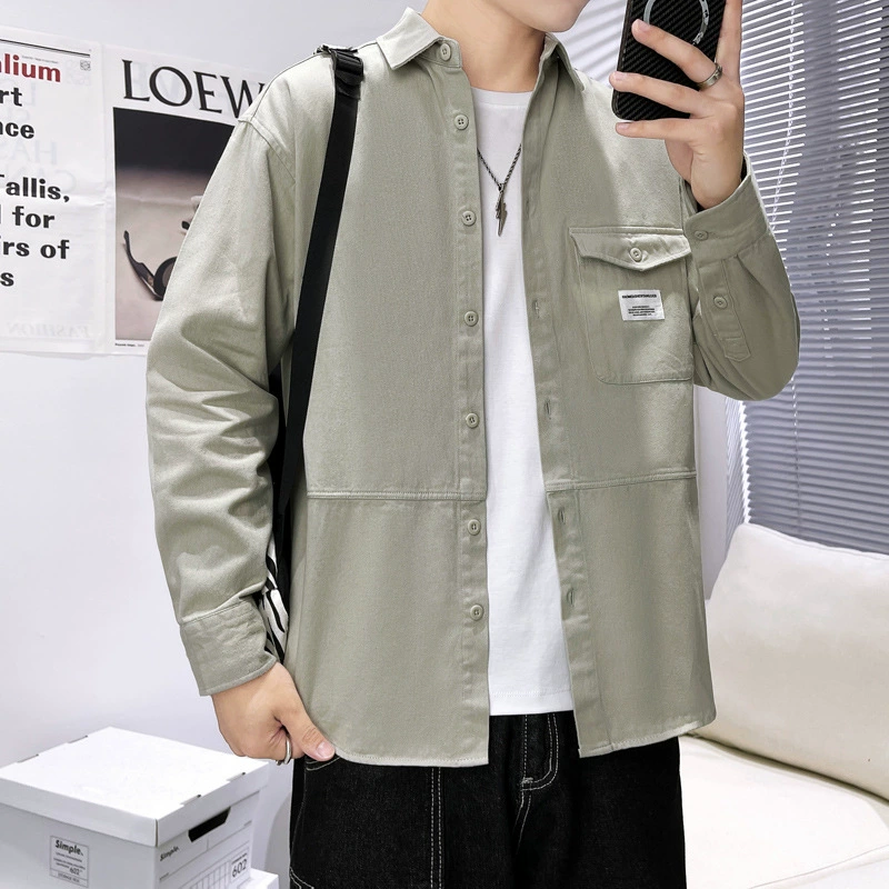 Новый стиль, мужские повседневные топы из чистого хлопка, утолщенные свободные мужские рубашки большого размера, студенческие осенние куртки, мужские дни
