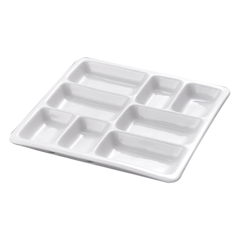 Plato de sabor blanco puro plato de salsa de cerámica plato de tres rejillas paleta de pigmentos plato de dos rejillas de estilo japonés plato de inmersión de rejilla comercial