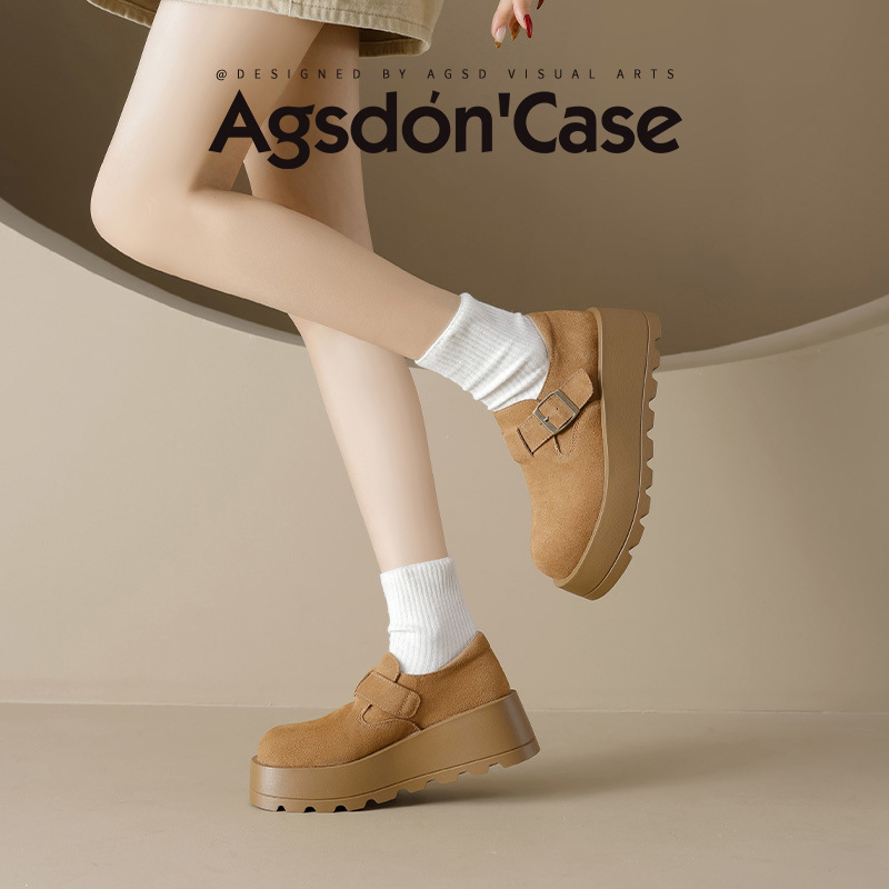 Zapatos de Dengbo Ken de la mujer 2026 nueva primavera de terciopelo todo incluido con suela gruesa de un solo pie zapatos casuales de cuero pequeño