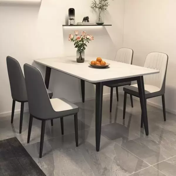 Nordic Slate Dining Table and Chair Set, Light Luxury Modern Minimalist Rectangular Table for Small Apartments, Home Dining Table