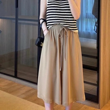 夏季新款大码休闲阔腿裤薄款胖mm高腰宽松显瘦垂感七分裤外贸女潮