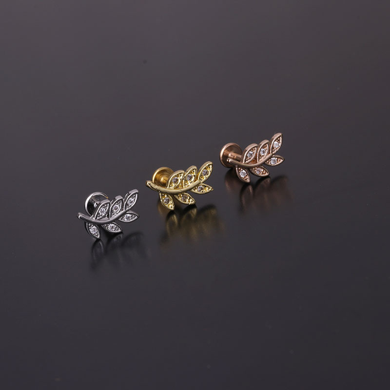 Fashion Leaf Inlaid Zircon Stainless Steel display picture 4