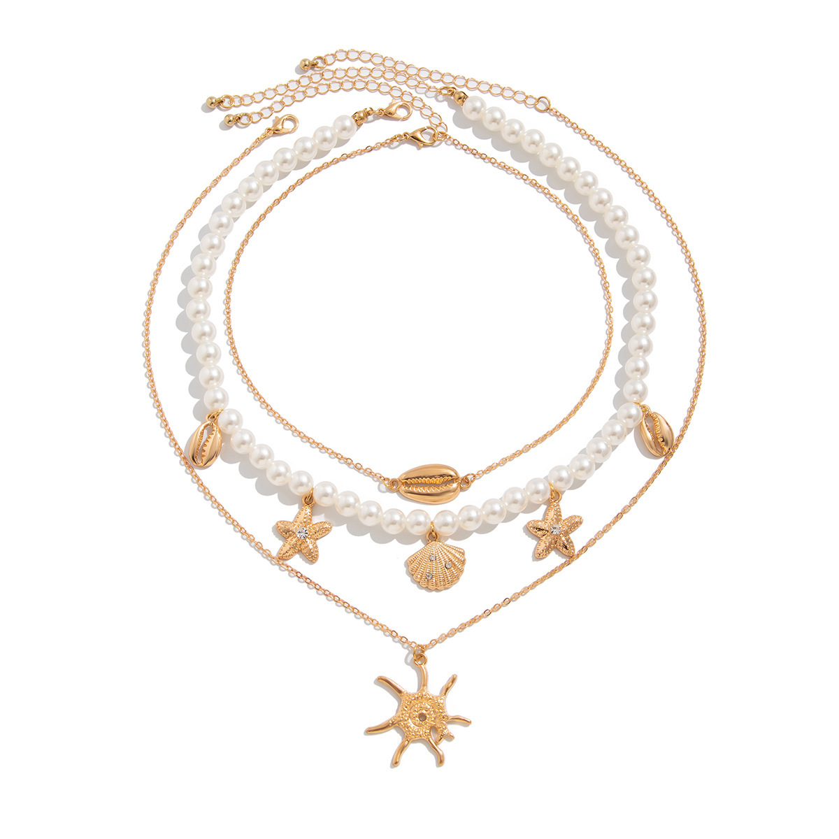 Travel Occasion Hawaiian Starfish Imitation Pearl Alloy Copper Beaded Chain Beaded Necklaces Wholesale