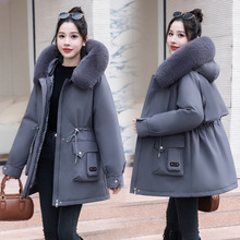 外贸大码冬季新款女装派克服加棉加厚中长款棉衣时尚连帽棉袄外套