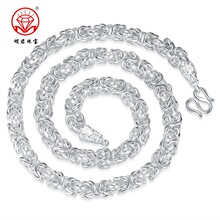 男士银项链999纯银龙头四方龙骨链民族风个性潮男霸气粗款银链子