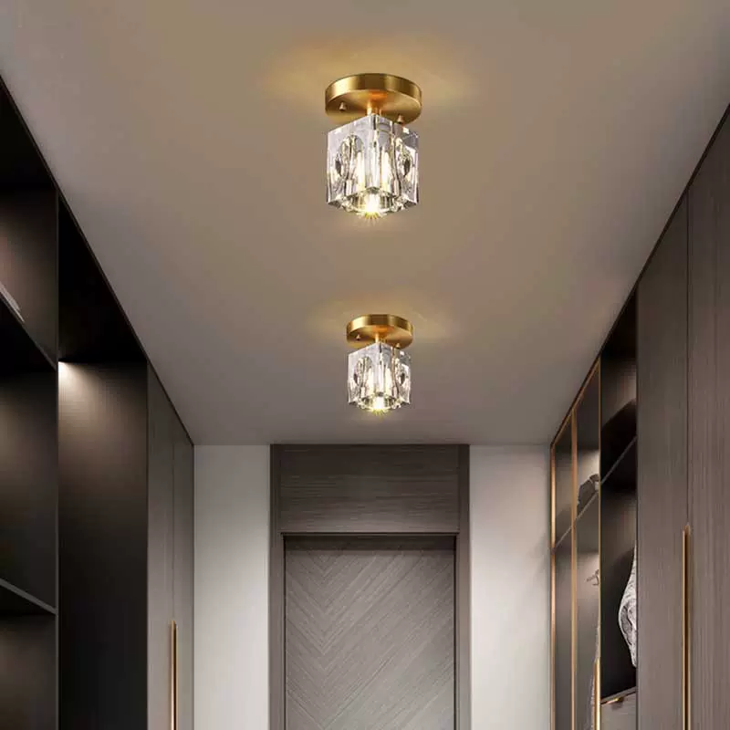 后现代轻奢全铜水晶客厅过道走廊灯吸顶灯玄关阳台卫生间简约灯具