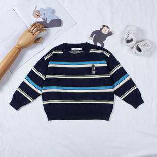 2022 children's sweater autumn and winter New boys' contrast color casual baby Korean style striped top girls' pullover