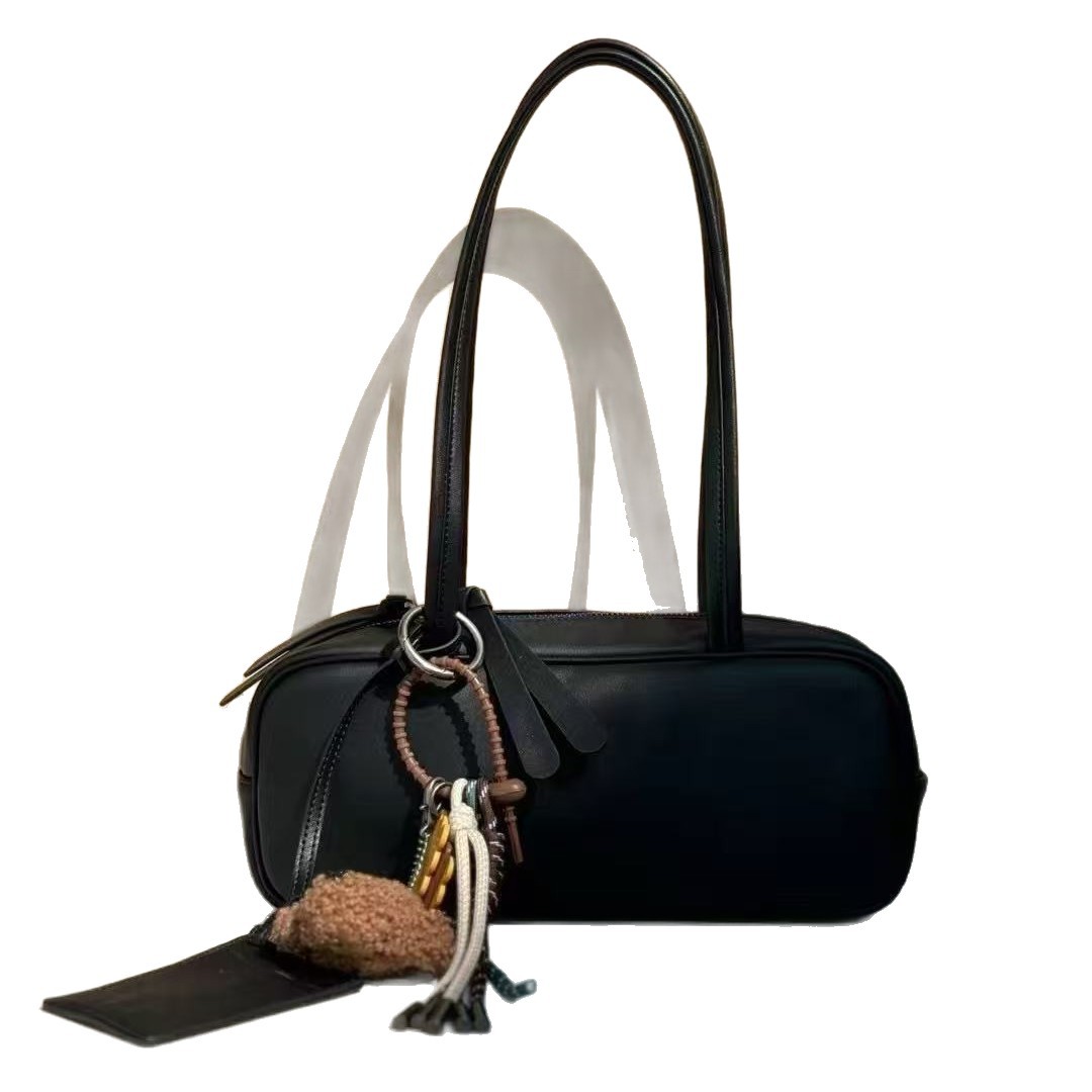 2025 New Retro Boston Bag Cowhide Leather Handbag Underarm Bag Commuter Shoulder Bowling Bag For Women - Thumbnail 5