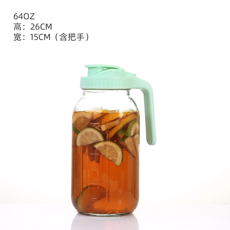 32oz冷萃咖啡壶带刻度64oz梅森罐带过滤把手盖子玻璃瓶玻璃冷水壶|undefined