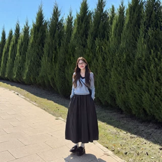 黑色工装半身裙女2026新款秋季绝美a字半裙长款胖mm大码花苞长裙