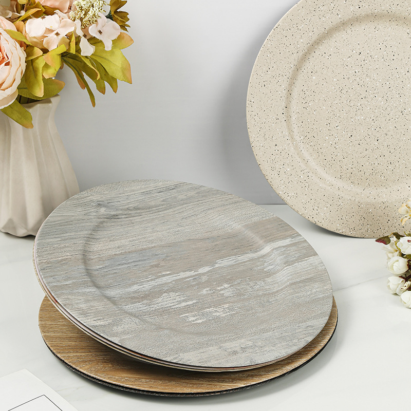 Placas de plástico de decoración de platos de frutas de estilo retro ligero de lujo madera pp material cojín de tazas de mesa de comedor