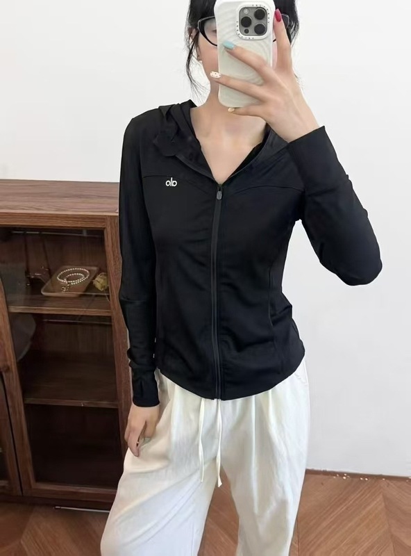 スポットオリジナル alo 日焼け防止服レディースコートフード付きトップスリム夏アイスシルククールアウトドアスリムソリッドカラー|undefined