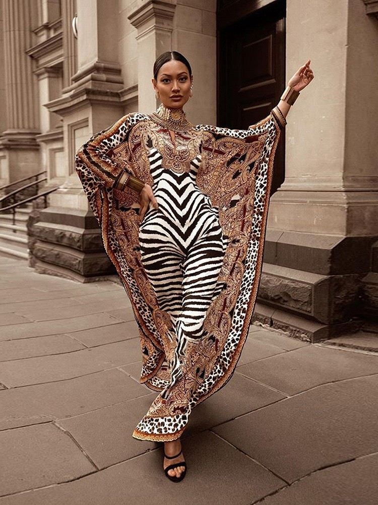 Transfronterizos Europa y América vintage bata de manga impresa leopardo suelta vestido de vacaciones de tamaño grande 1D88