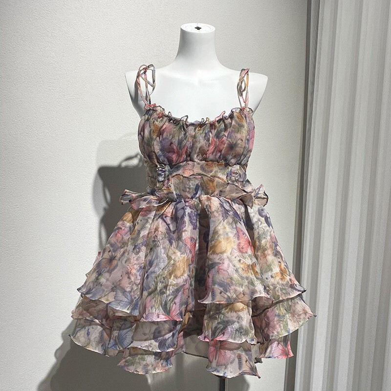 In-Stock Niche 2024 Summer New Mixed Color Floral Butterfly Herbal Print Mini Dress for Women In-Stock Niche 2024 Summer New Mixed Color Floral Butterfly Herbal Print Mini Dress for Women