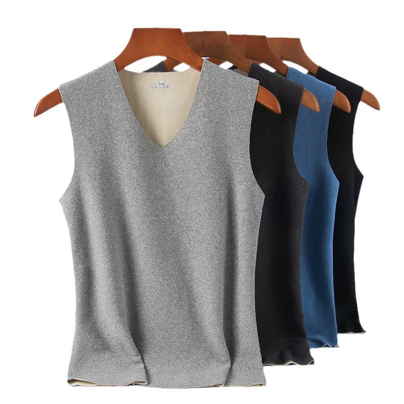 Бесшовный теплый боковой жилет AB, мужской жилет без рукавов с v-образным вырезом, однотонная нижняя рубашка, жилет на флисовой подкладке, продукт для прямой трансляции