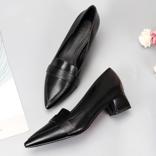 High-heeled black thick-sole work shoes with soft mid-sole, low-heeled professional work shoes for office, single shoes for women, small and large sizes