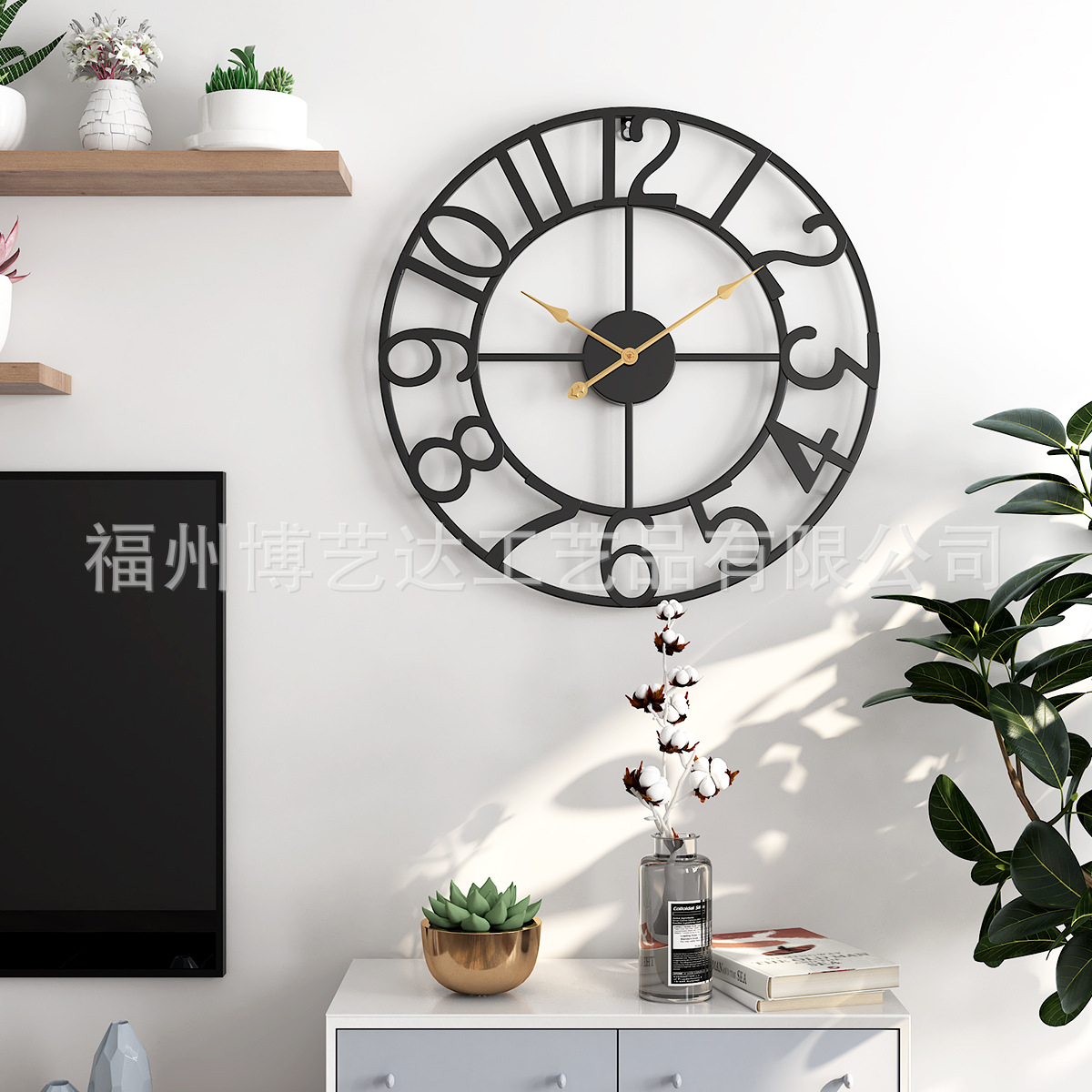 New creative fashion wall clock living room household iron digital clock European style personalized mute decorative wall clock wholesale