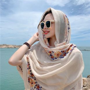 Ethnic Embroidered Scarf Desert Travel Sunscreen Shawl Seaside Beach Towel Thin Vacation Embroidered Scarf Shawl