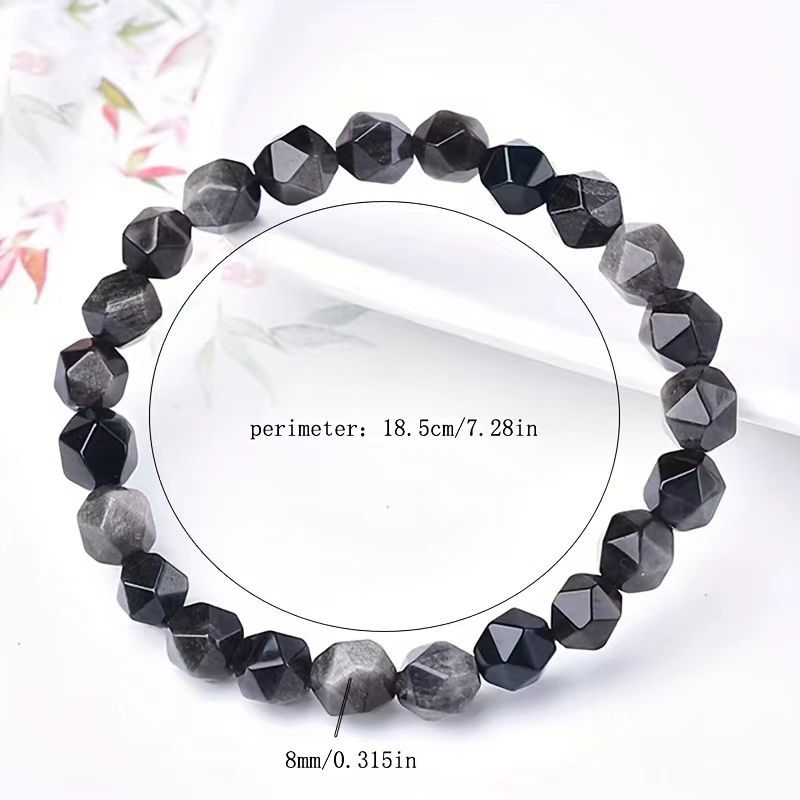 Europea y americana transfronteriza diamante corte Tiger Eye piedra con cuentas pulsera tejida negro ágata brillo piedra pulsera con cuentas para hombres y mujeres