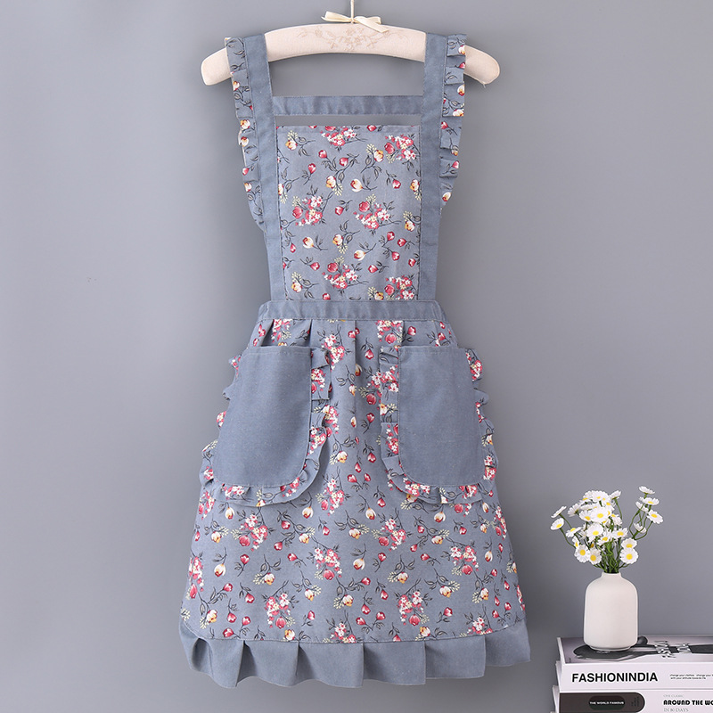 꽃 캔버스 공주 원피스-스트랩-블루