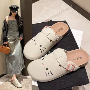 Thick-soled sweet niche Birkenn women's shoes cute cat wear super soft toe shoes non-slip fairy half slippers wholesale