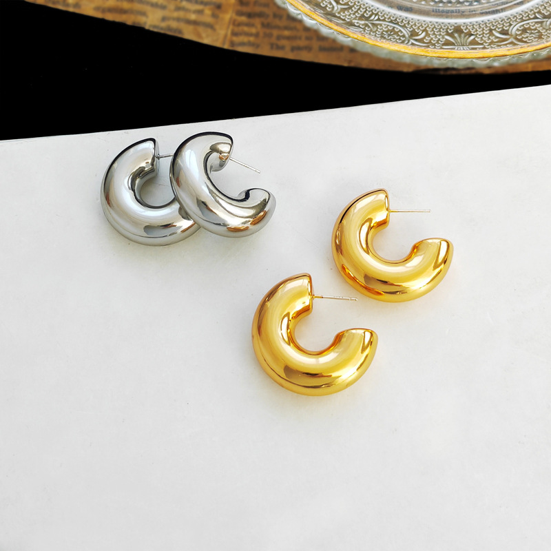 1 Pair Simple Style C Shape Plating Ccb Ear Studs display picture 3