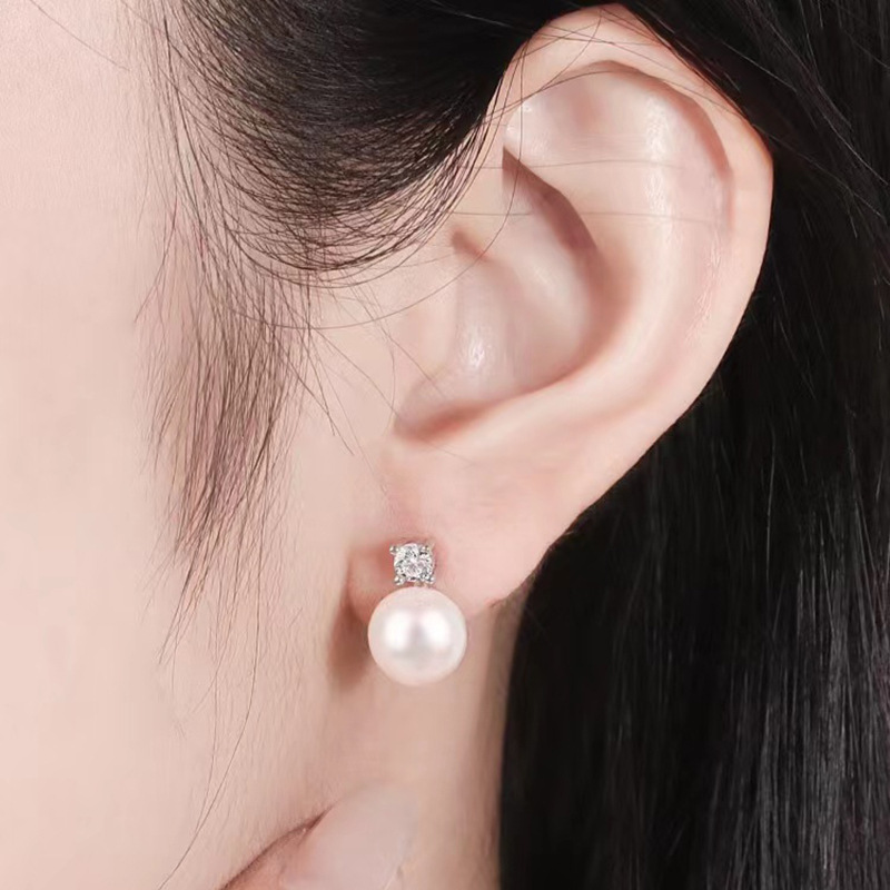 50g Weight 1 Pair Elegant Geometric Inlay Freshwater Pearl Artificial Gemstones Ear Studs