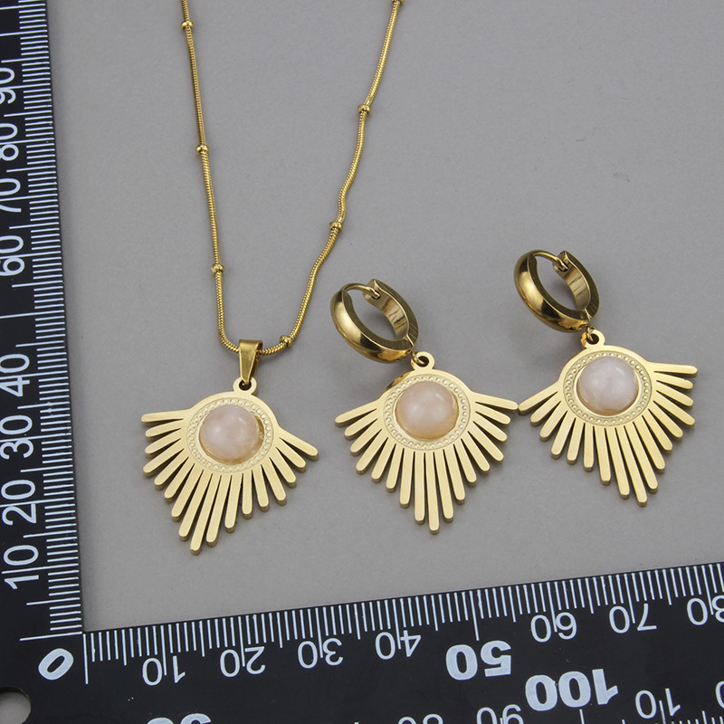 Simple Style Geometric Titanium Steel Earrings Necklace Artificial Gemstones Stainless Steel Necklac