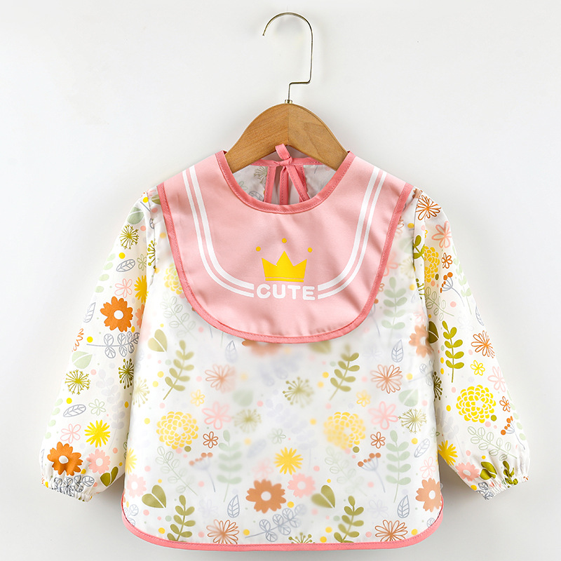 Abrigo para niños primavera y otoño impermeable de manga larga anti-vestirse bebé comiendo ropa delantal niños babero ropa protectora con babero
