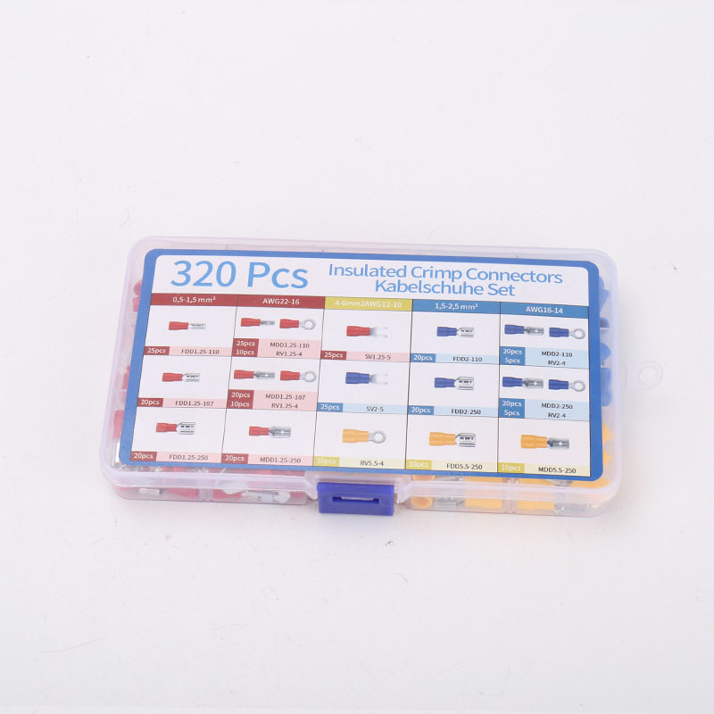 320pcsプレ絶縁配線端子プラグスプリング突合せ電線コネクタ線ノーズチューブ型銅線冷間圧子線