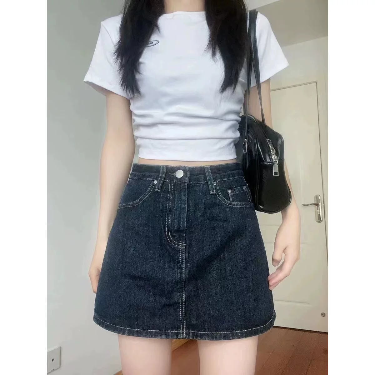 Джинсовая юбка больших размеров для женщин летом, устойчивая к жиру, с высокой талией, утягивающая, облегающая бедра короткие юбки