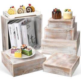 乡村风纸杯蛋糕架木制展示架木立管木质蛋糕盒可堆叠方形蛋糕架