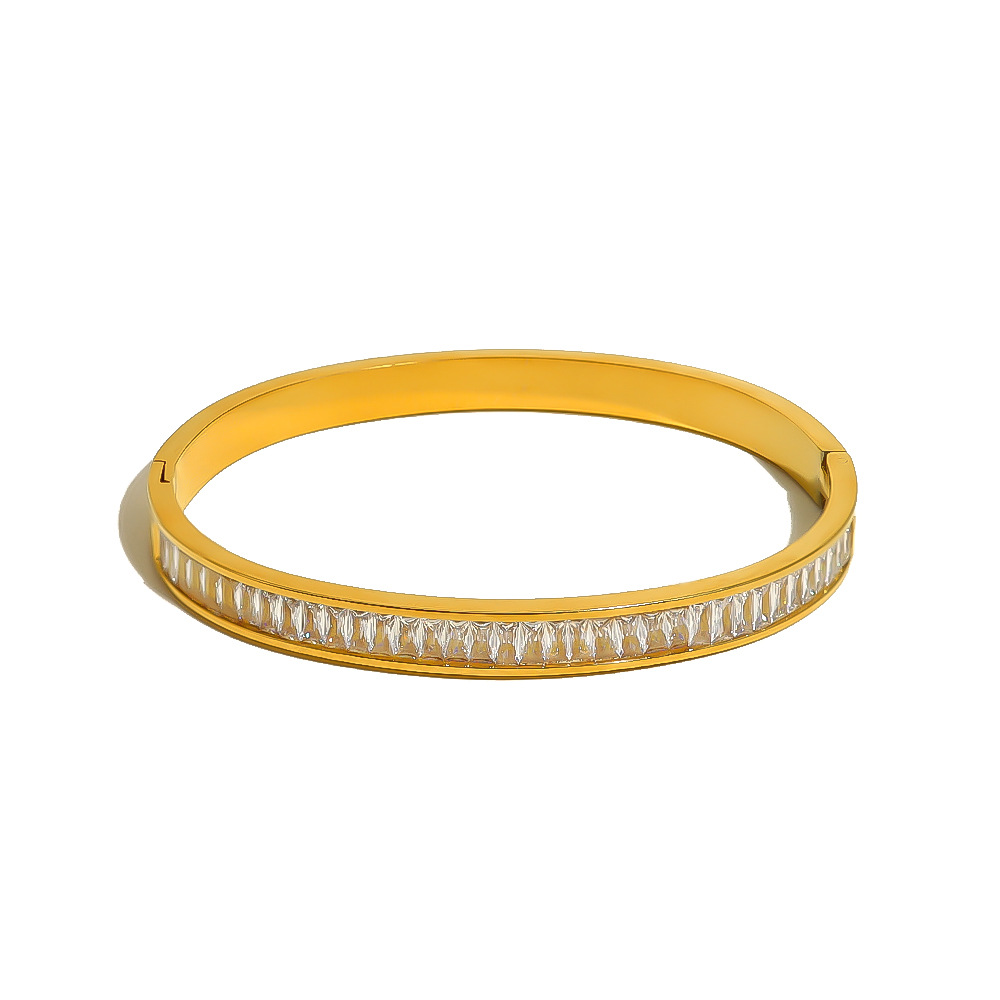 Venta caliente en Europa y América Acero de titanio Acero inoxidable Horno galvanoplastia al vacío Pulsera de circón de color diamante completo Joyería de lujo ligero