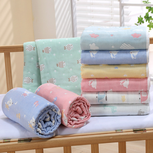 Baby bath towel, infant and toddler blanket, gauze quilt, pure cotton six-layer towel, gauze bath towel 110*110cm