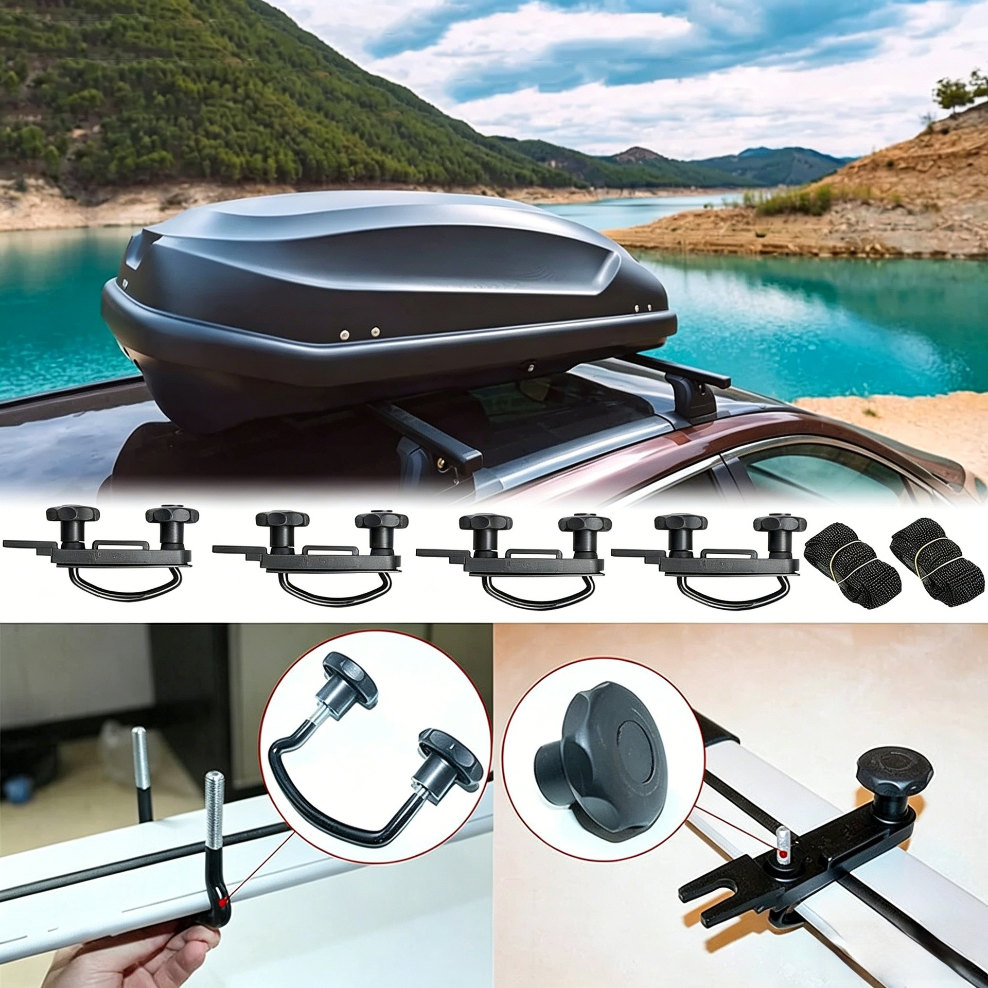 Roof Box Fixing Clamp Set, Roof Luggage Box Accessories, U-Shaped Fixing Accessories Set for Roof Luggage Box