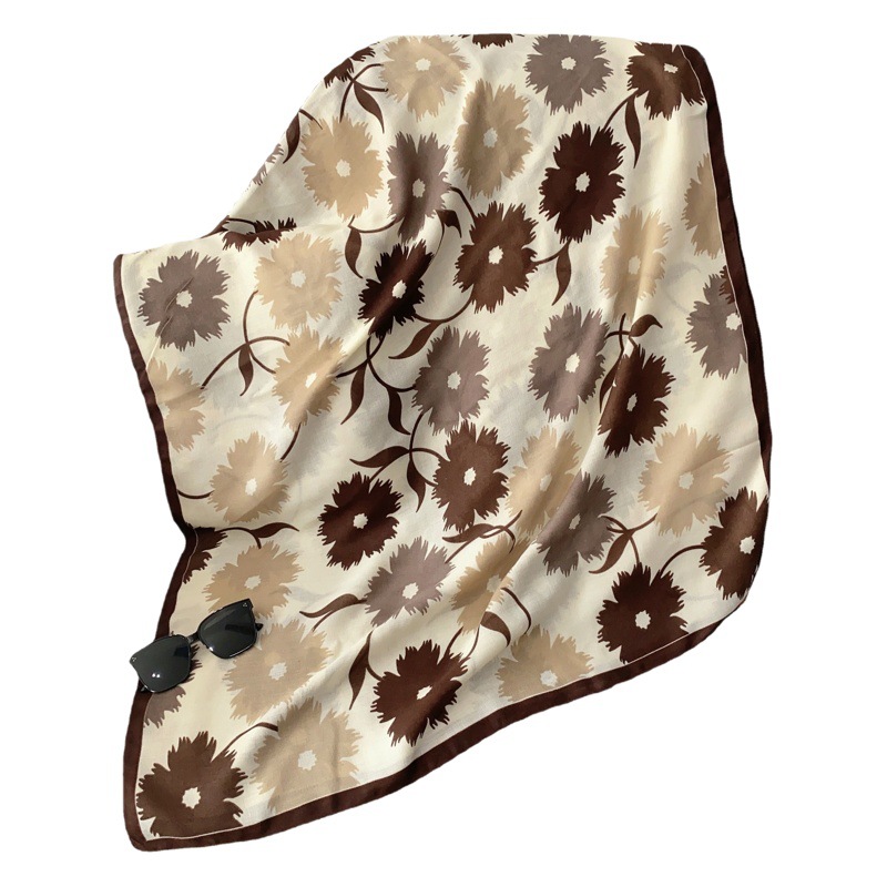 Bufanda floral de algodón y lino suave para mujer, nuevo estilo primavera y otoño 2024, bufanda de seda azul, chal largo versátil de moda para madres.