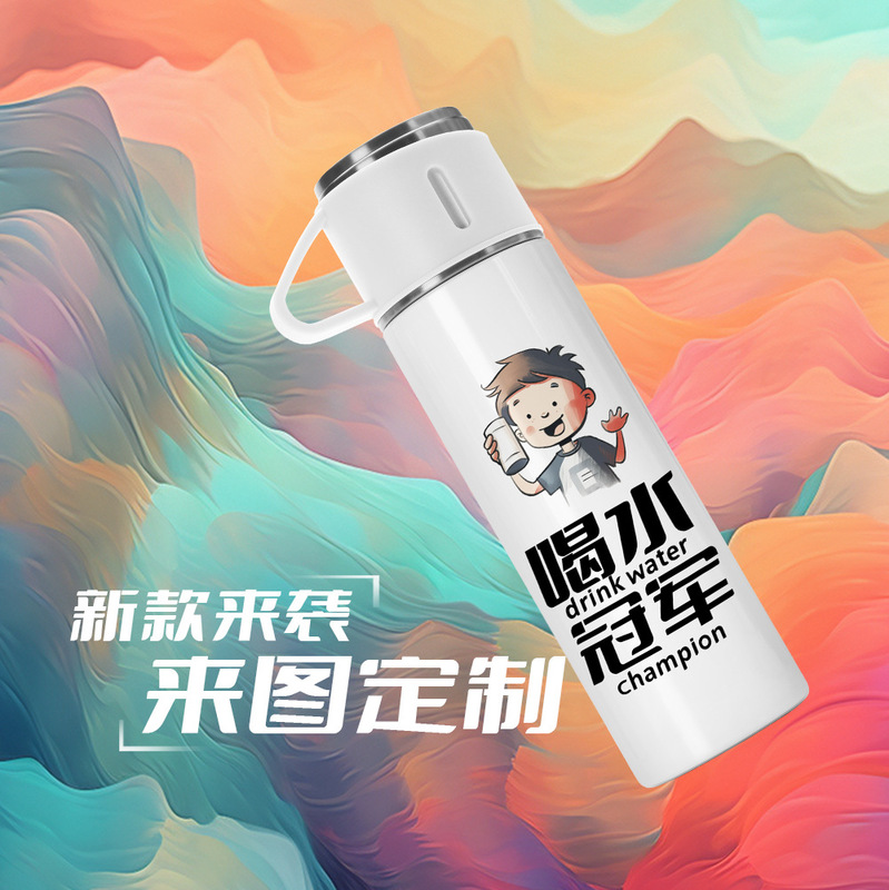Source manufacturers transparent lid personalized 304 stainless steel heat transfer cup bottle printing photo LOGO printing thermos cup