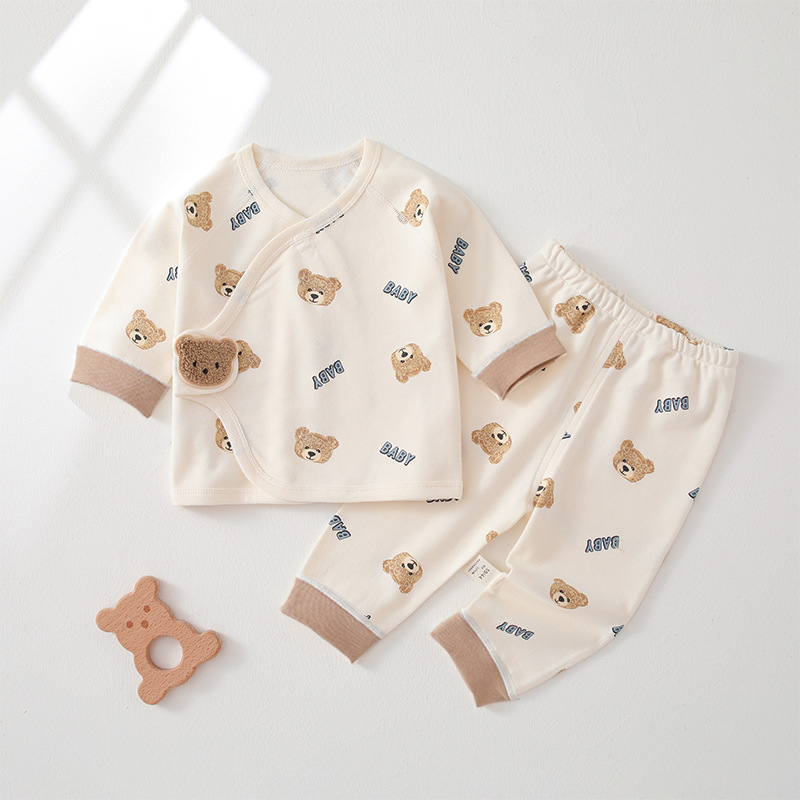 Infant pure cotton boneless Four Seasons newborn clothes long sleeve split two-piece suit male and female baby homewear