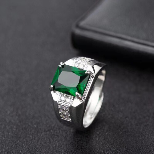 wish cross-border emerald men's ring European and American sapphire diamond green spinel trendy men's live ring ring