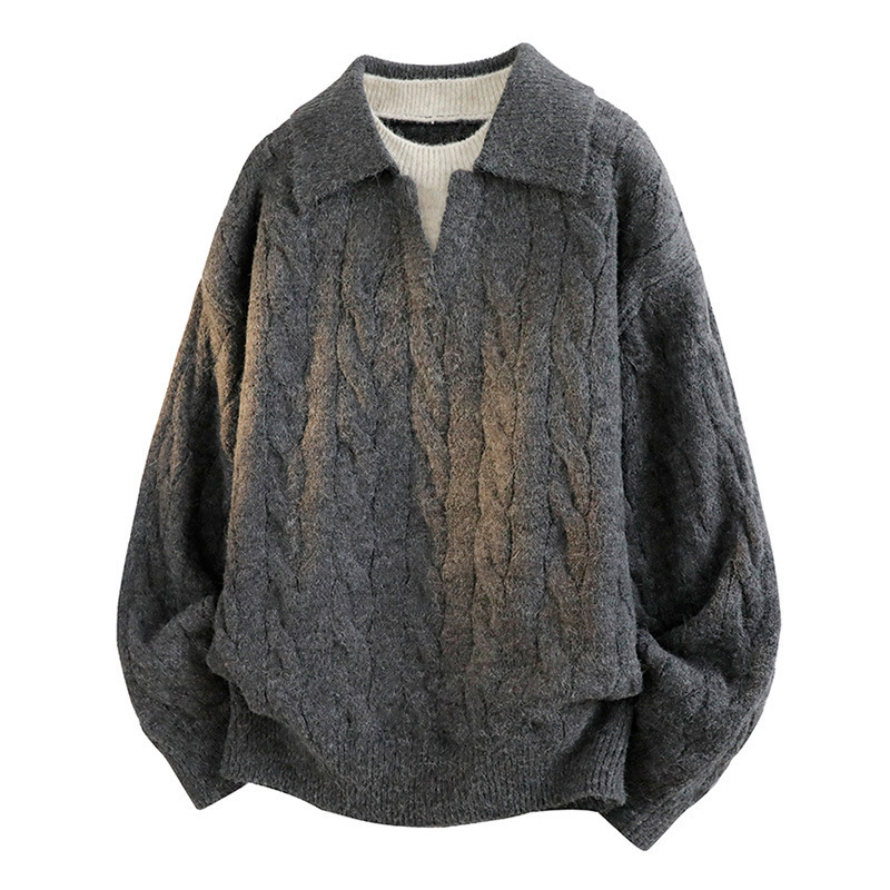 Explosiones transfronterizas de tamaño grande falso de dos piezas de polo camisa de punto de torsión suéter hombre viejo dinero fábrica de moda al por mayor