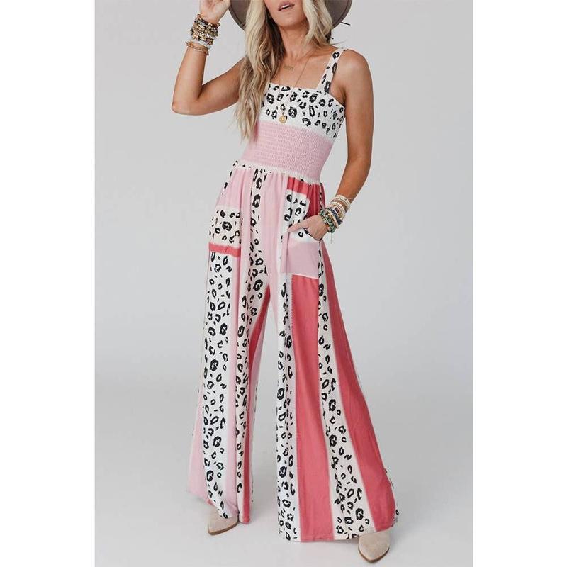 N 91552 Pink leopard print jumpsuit 粉色豹纹露背连体裤