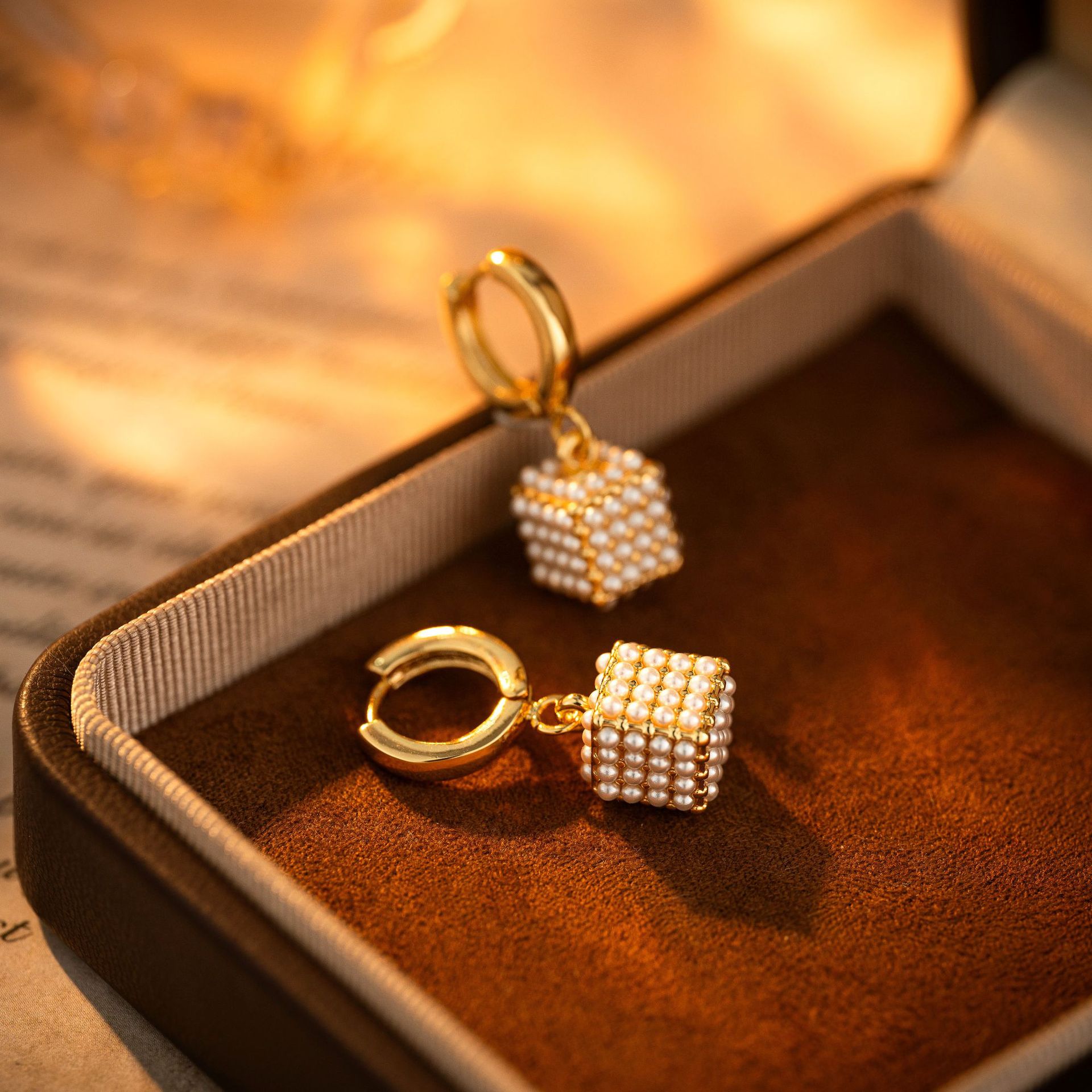 Geometric Square Pearl Stud Earrings For Women Sophisticated_voghion.com