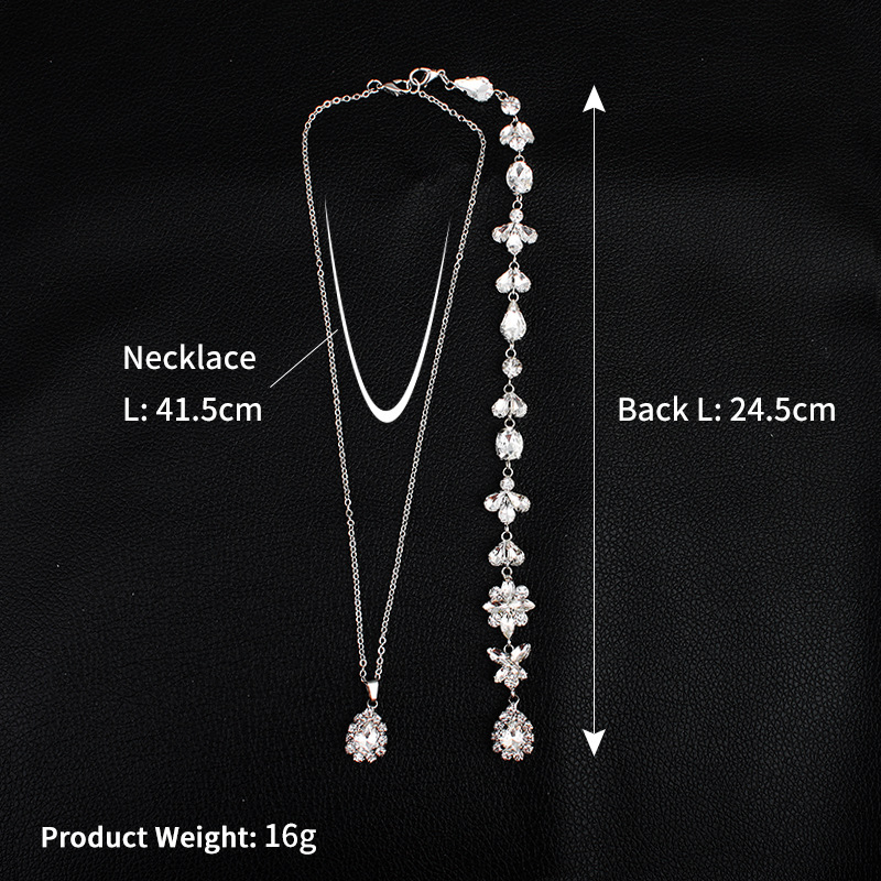 Bridal Jewelry Long Necklace For Women Simple Rhinestone Pendant Body Chain Dress Wedding Dress Back Chain