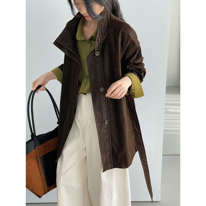 Then, a high-end, vintage-style, stand-up collar workwear jacket for women, a PU leather jacket, a mid-length leather coat for autumn, style 6268 Then, a high-end, vintage-style, stand-up collar workwear jacket for women, a PU leather jacket, a mid-length leather coat for autumn, style 6268