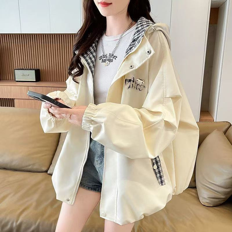 Korean Style Student Clothing Spring and Autumn Plaid Patchwork Hooded Jacket 2026 Spring New Fashion Jacket for Junior and Senior High School Girls
