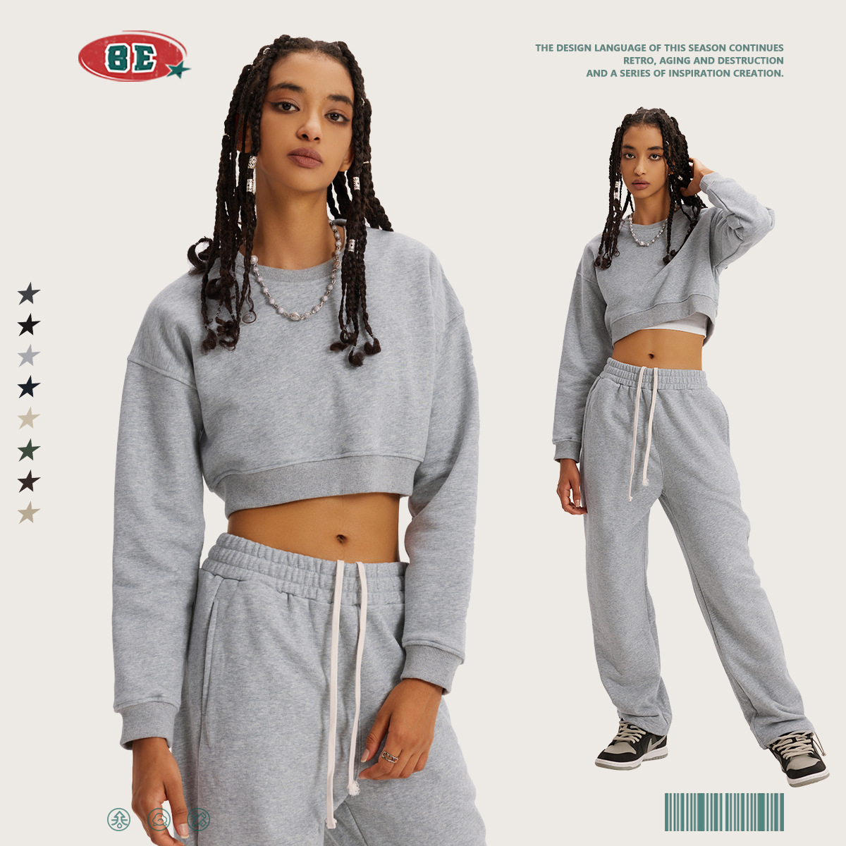 BE ropa de mujer | Sudadera Corta de Mujer con Cuello Redondo, Estilo Retro Americano de Moda Otoño/Invierno 2025, Estilo Chica Moderna