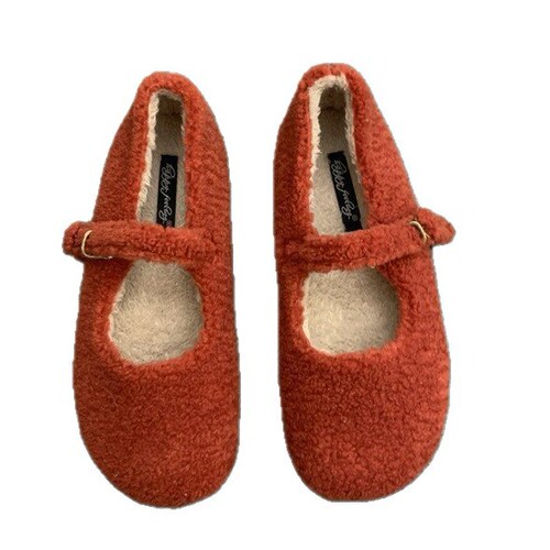 Retro Forest System Plush Velvet Single Strap Women's Autumn/Winter New French Slip-On Mary Jane Shoes Lamb Wool Shoes